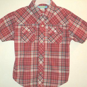 Gymboree Boys Dress Shirt Size 4 Short Sleeves Red & Blue Plaid Front Buttoned
